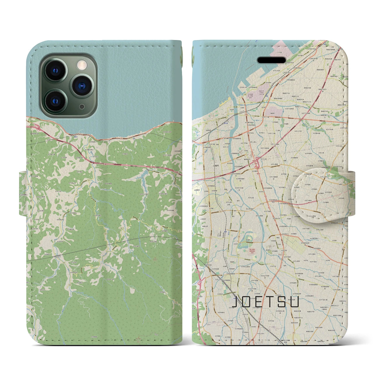 【上越(新潟県)】地図柄iPhoneケース(手帳タイプ)ナチュラル・iPhone 11 Pro 用