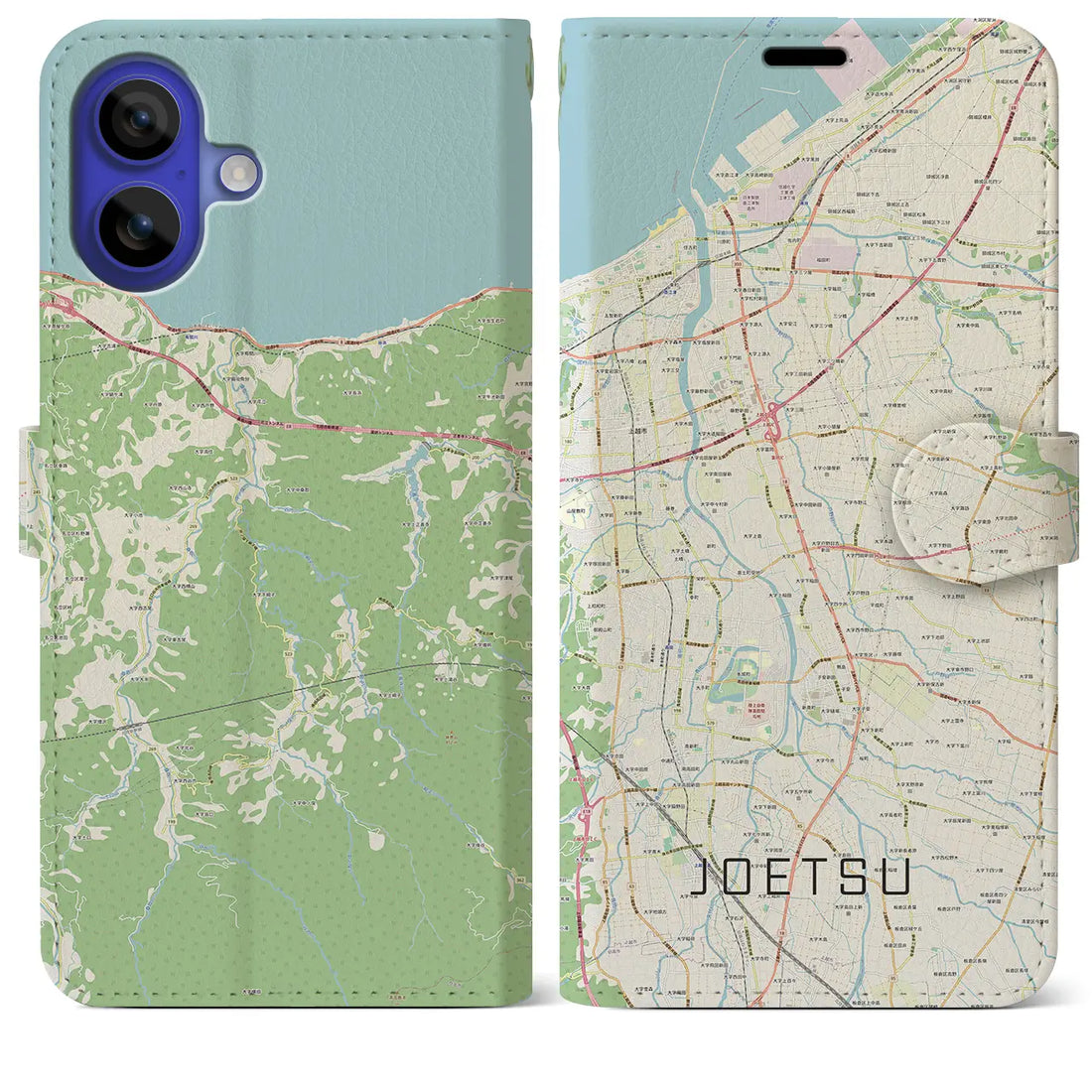 【上越(新潟県)】地図柄iPhoneケース(手帳タイプ)ナチュラル・iPhone 16 Pro Max 用