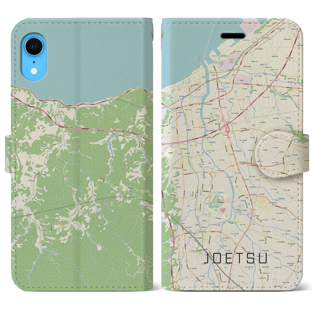 【上越(新潟県)】地図柄iPhoneケース(手帳タイプ)ナチュラル・iPhone XR 用