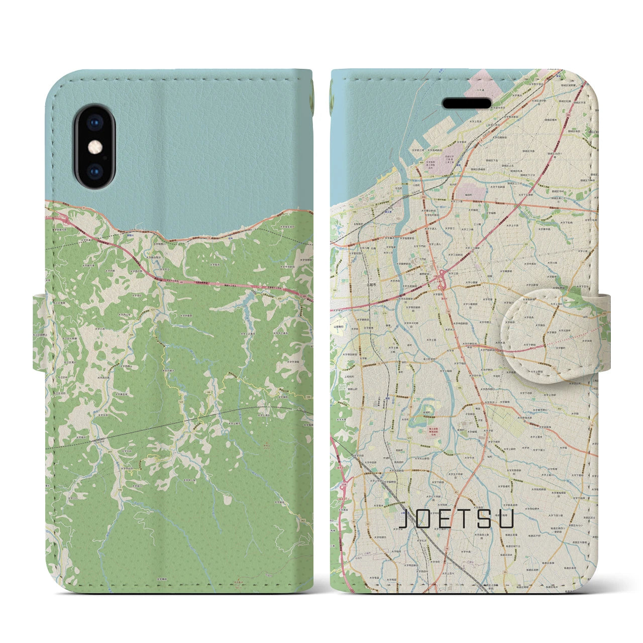 【上越(新潟県)】地図柄iPhoneケース(手帳タイプ)ナチュラル・iPhone XS / X 用