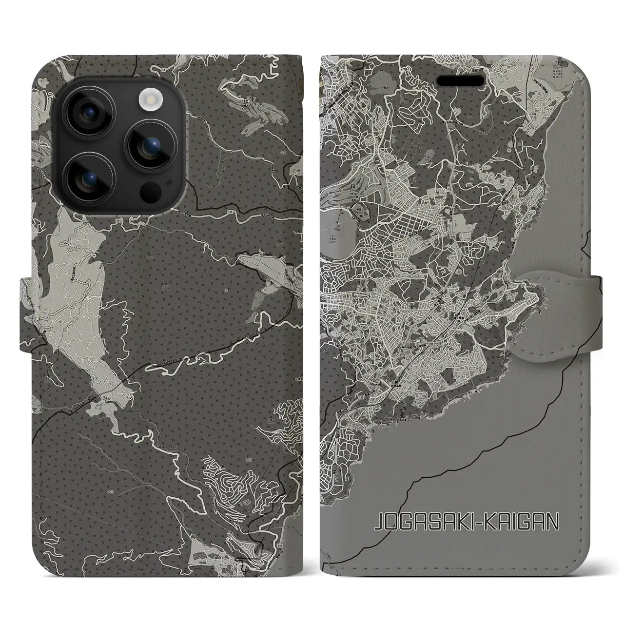 【城ヶ崎海岸(静岡県)】地図柄iPhoneケース(手帳タイプ)モノトーン・iPhone 16 用