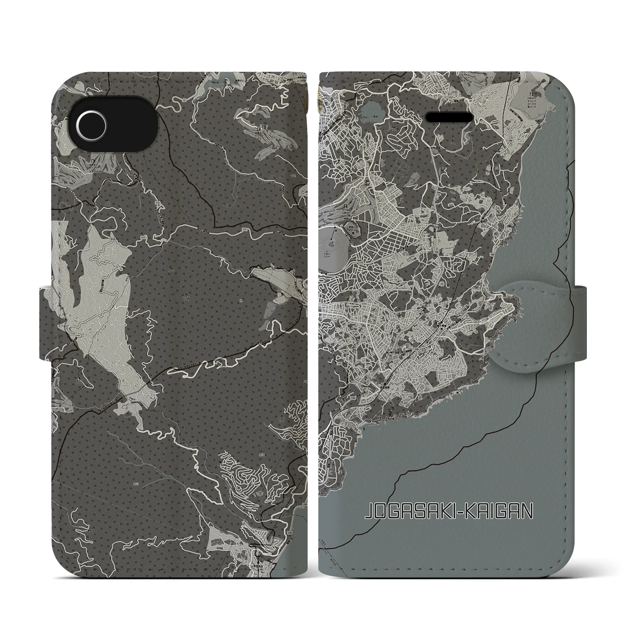 【城ヶ崎海岸(静岡県)】地図柄iPhoneケース(手帳タイプ)モノトーン・iPhone SE(第3 / 第2世代) / 8 / 7 / 6s / 6 用