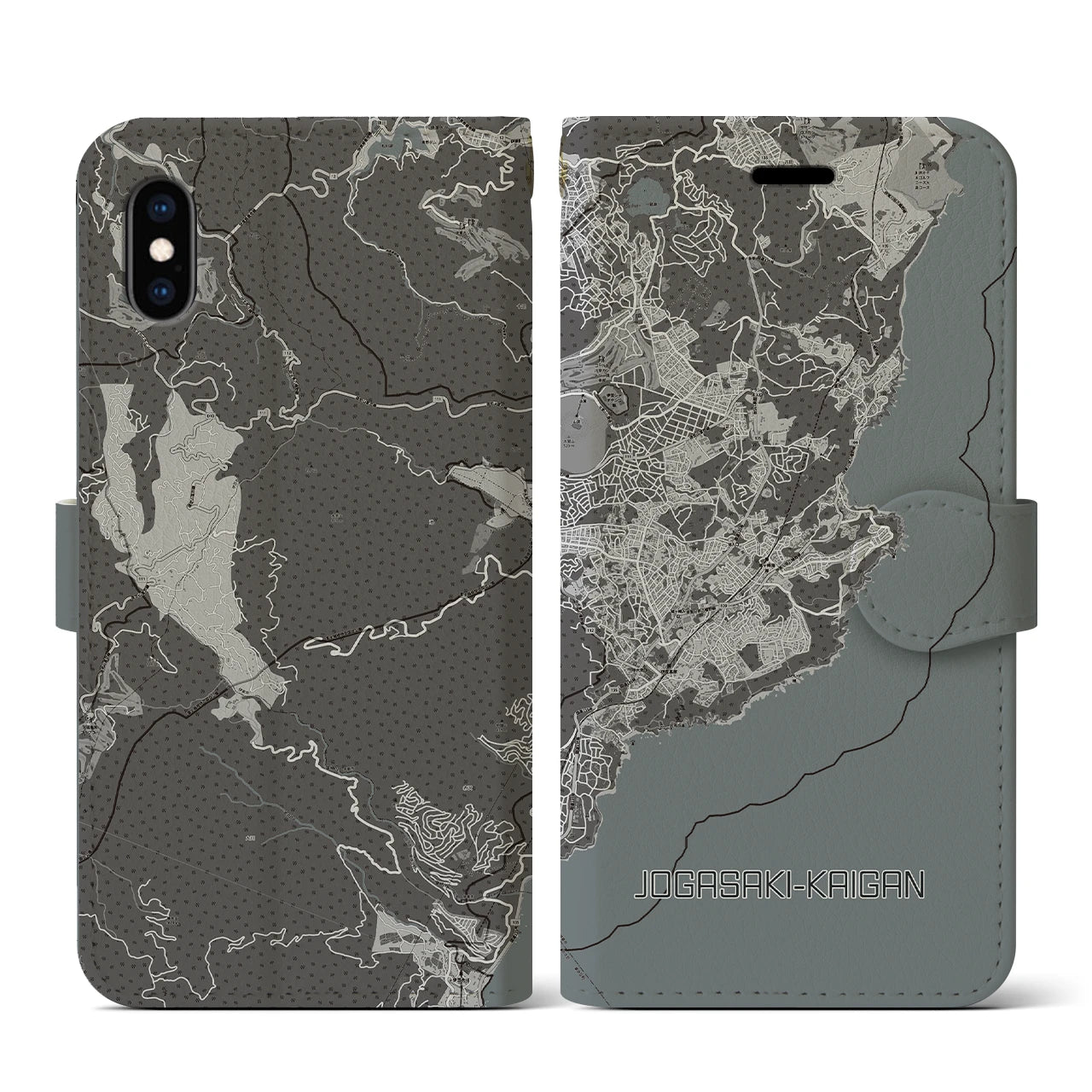 【城ヶ崎海岸(静岡県)】地図柄iPhoneケース(手帳タイプ)モノトーン・iPhone XS / X 用