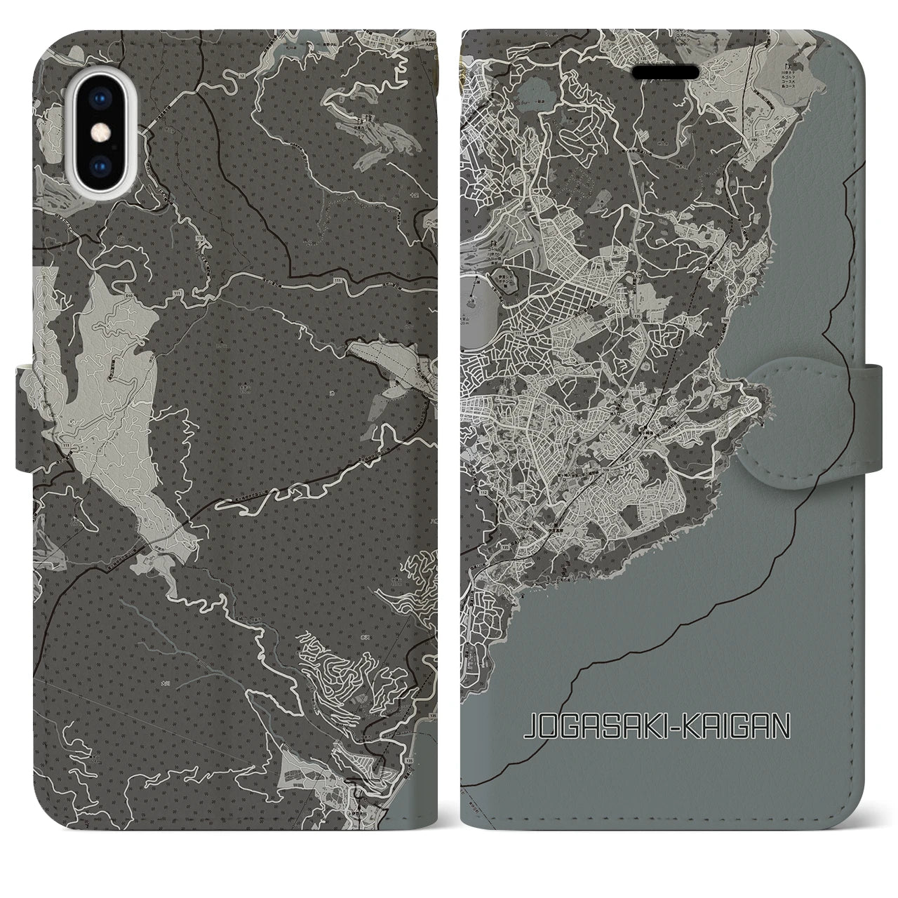 【城ヶ崎海岸(静岡県)】地図柄iPhoneケース(手帳タイプ)モノトーン・iPhone XS Max 用
