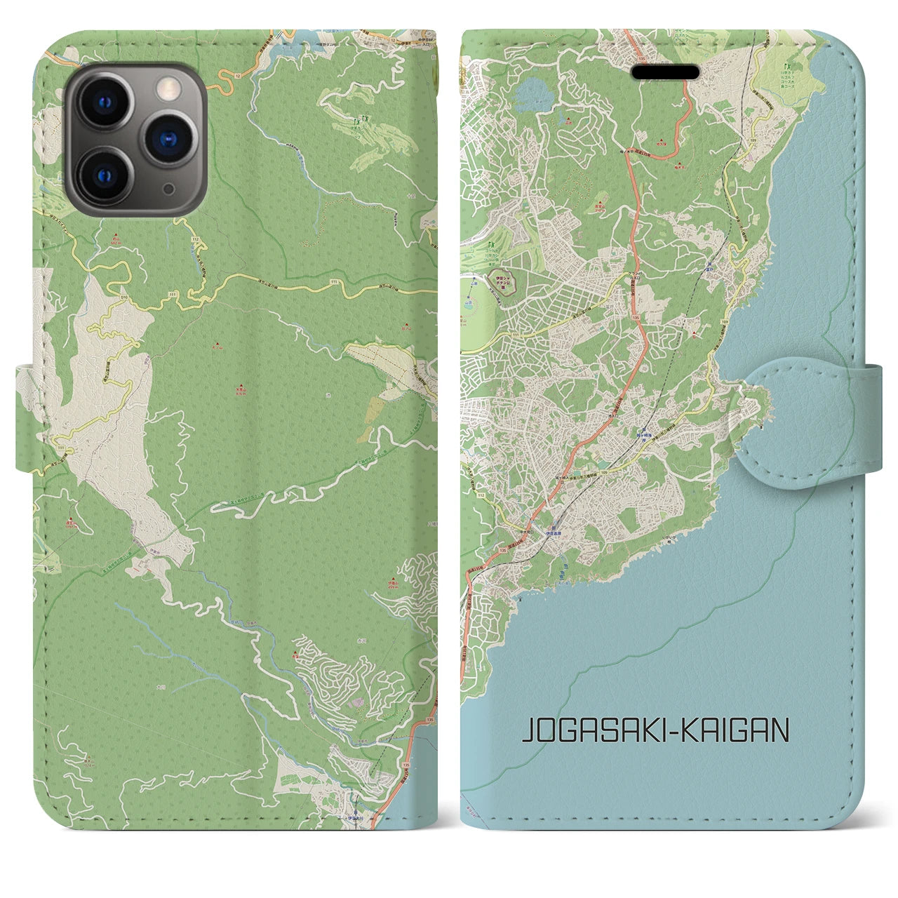 【城ヶ崎海岸(静岡県)】地図柄iPhoneケース(手帳タイプ)ナチュラル・iPhone 11 Pro Max 用