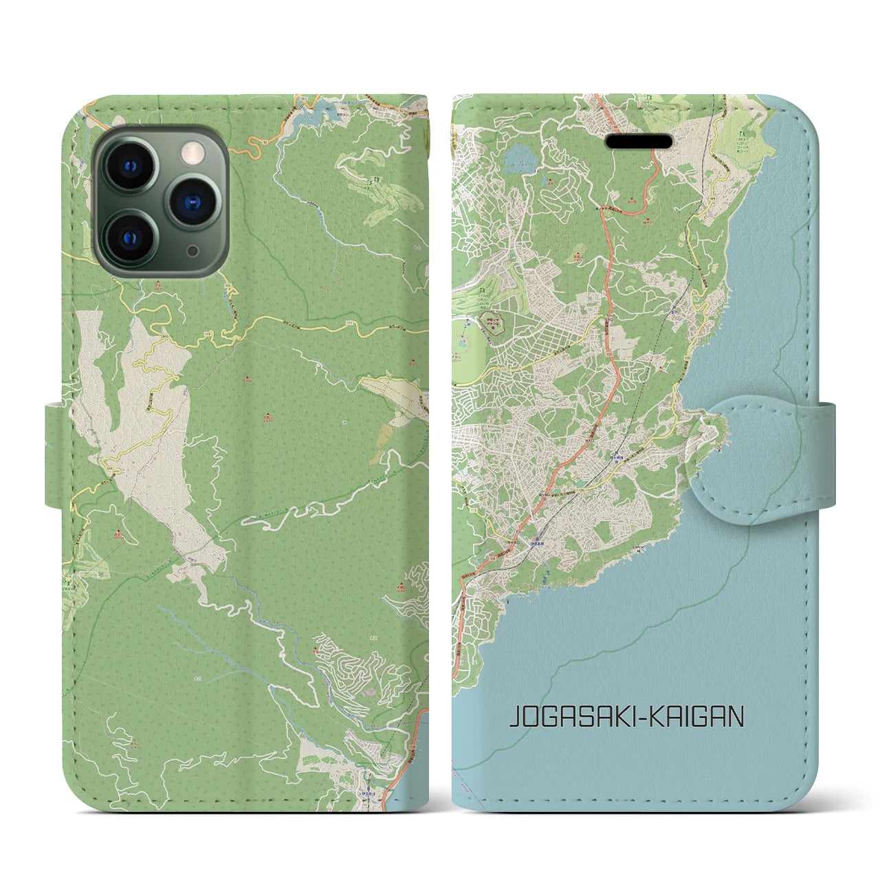 【城ヶ崎海岸(静岡県)】地図柄iPhoneケース(手帳タイプ)ナチュラル・iPhone 11 Pro 用
