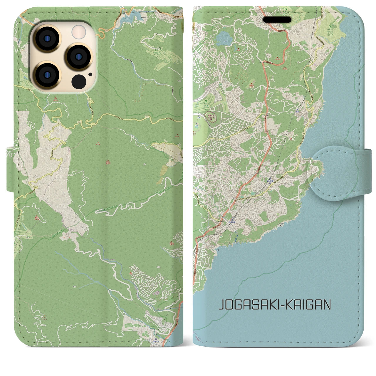 【城ヶ崎海岸(静岡県)】地図柄iPhoneケース(手帳タイプ)ナチュラル・iPhone 12 Pro Max 用