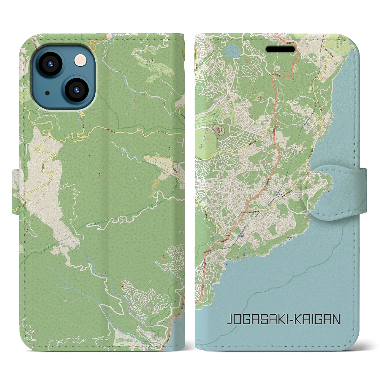 【城ヶ崎海岸(静岡県)】地図柄iPhoneケース(手帳タイプ)ナチュラル・iPhone 13 用