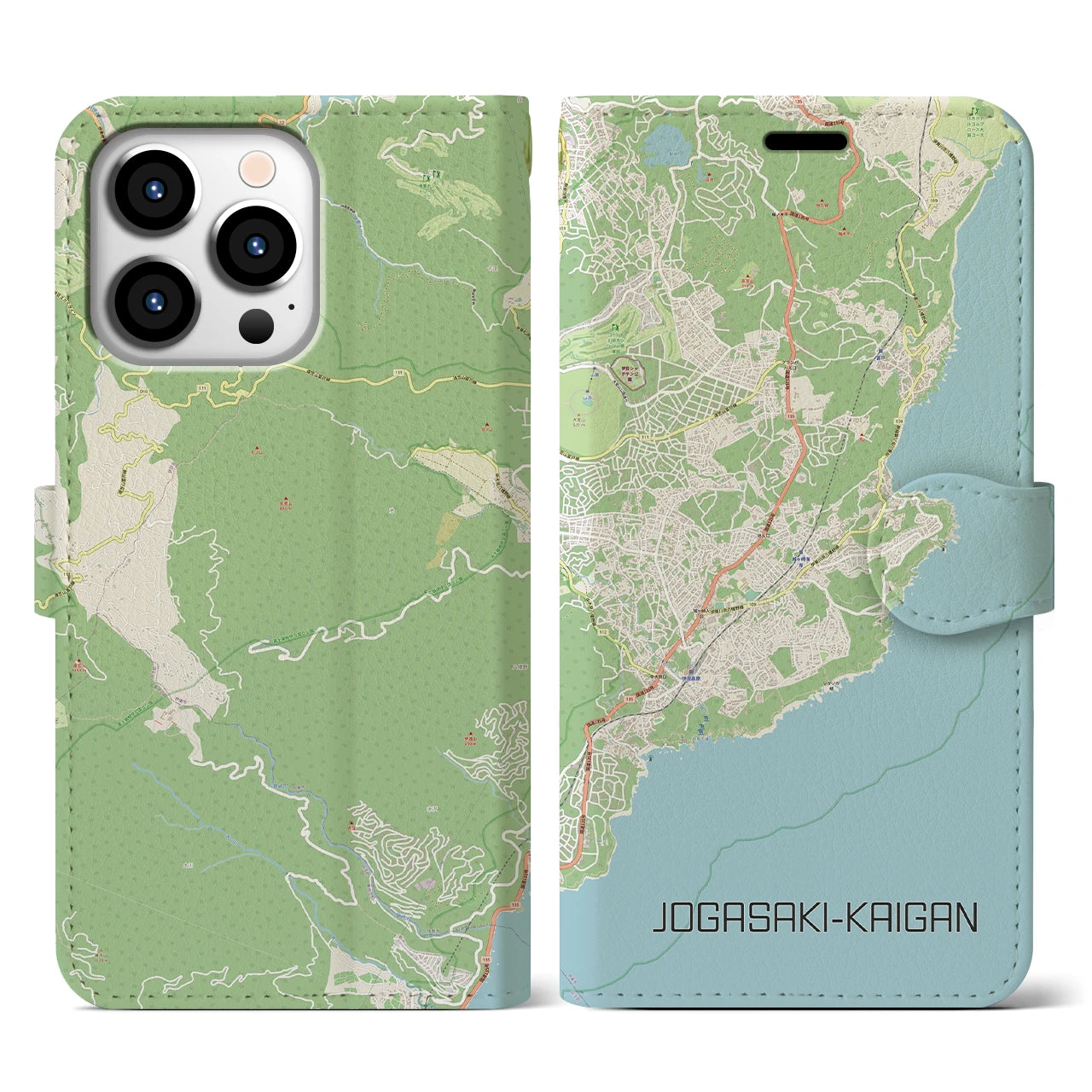 【城ヶ崎海岸(静岡県)】地図柄iPhoneケース(手帳タイプ)ナチュラル・iPhone 13 Pro 用
