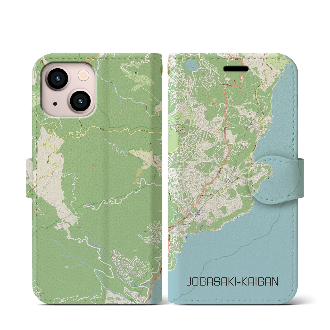 【城ヶ崎海岸(静岡県)】地図柄iPhoneケース(手帳タイプ)ナチュラル・iPhone 13 mini 用