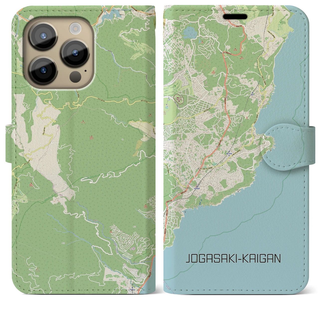 【城ヶ崎海岸(静岡県)】地図柄iPhoneケース(手帳タイプ)ナチュラル・iPhone 14 Pro Max 用