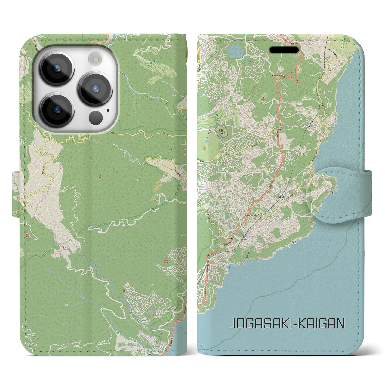 【城ヶ崎海岸(静岡県)】地図柄iPhoneケース(手帳タイプ)ナチュラル・iPhone 14 Pro 用
