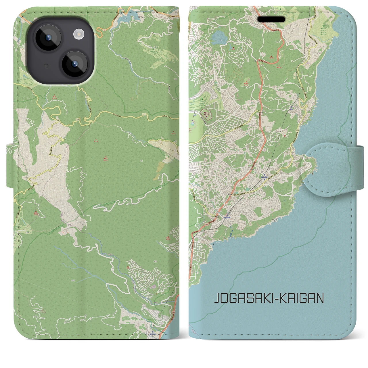 【城ヶ崎海岸(静岡県)】地図柄iPhoneケース(手帳タイプ)ナチュラル・iPhone 14 Plus 用