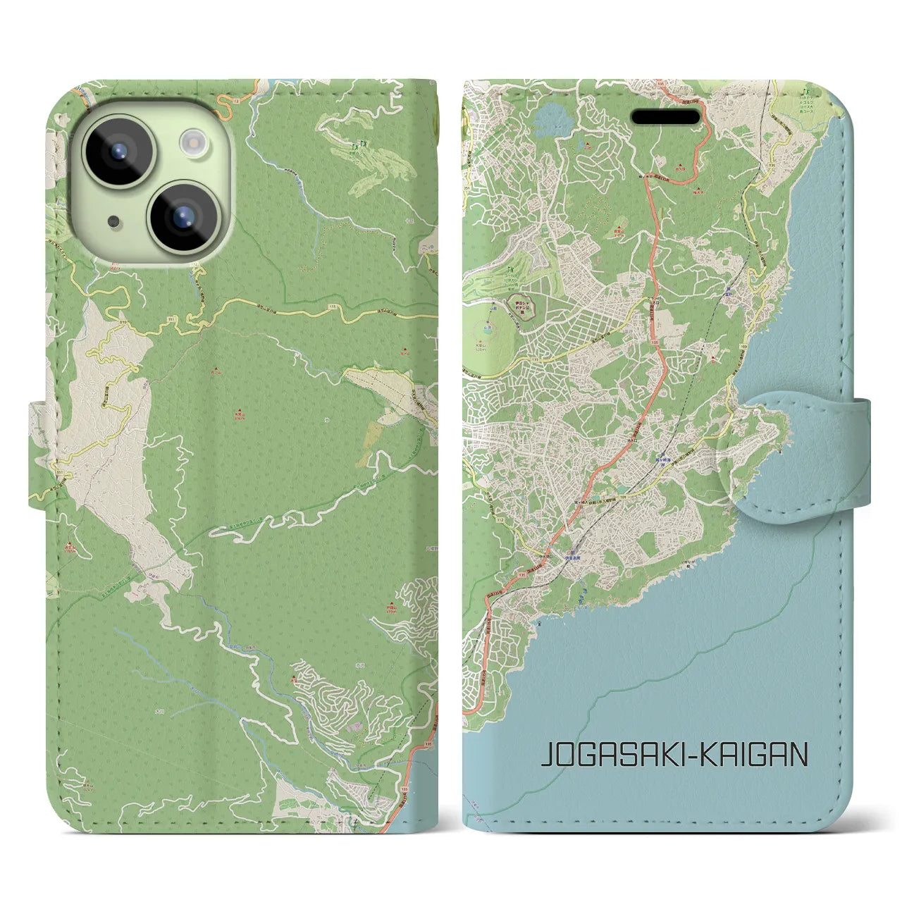 【城ヶ崎海岸(静岡県)】地図柄iPhoneケース(手帳タイプ)ナチュラル・iPhone 15 用