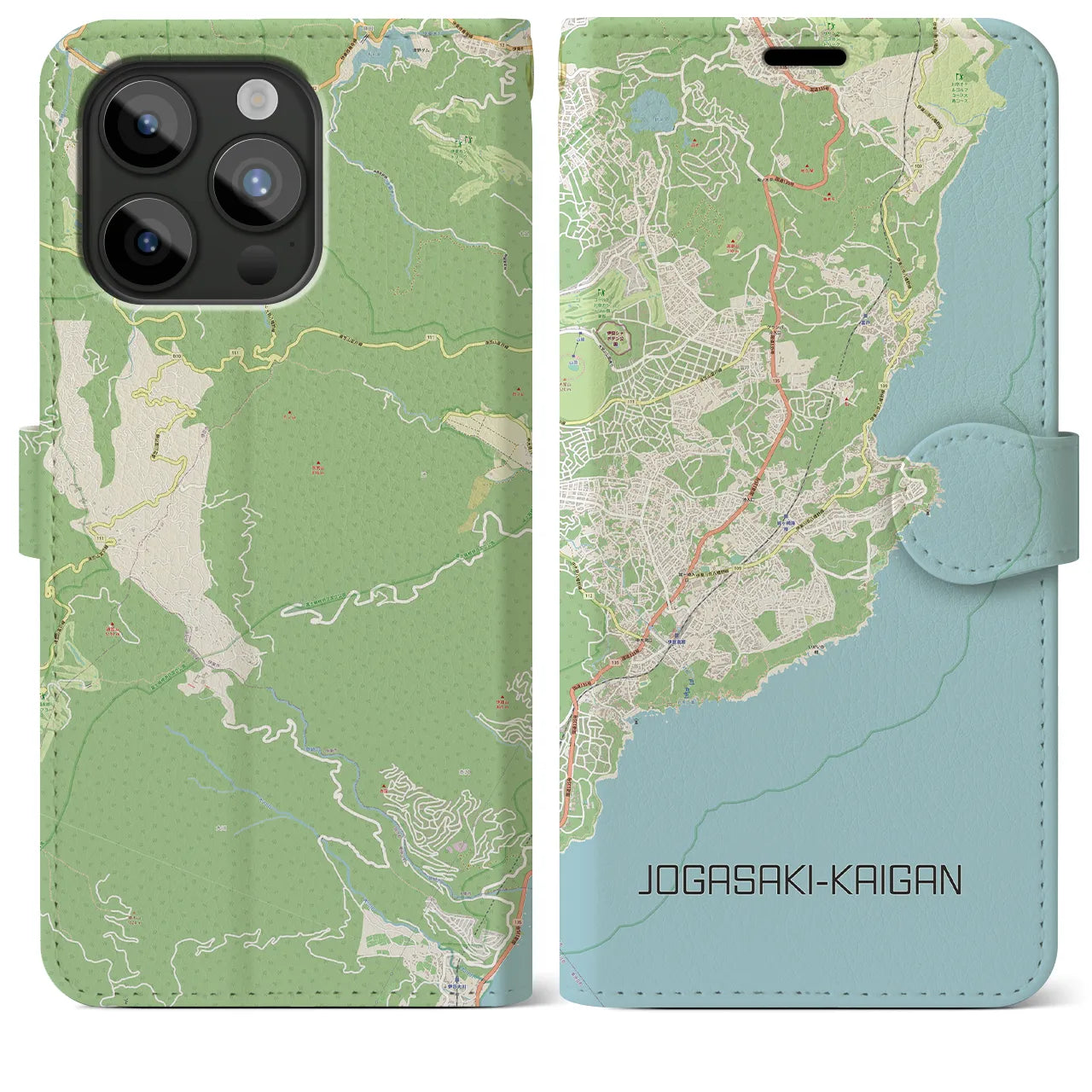 【城ヶ崎海岸(静岡県)】地図柄iPhoneケース(手帳タイプ)ナチュラル・iPhone 15 Pro Max 用