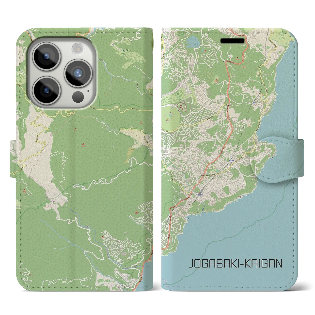 【城ヶ崎海岸(静岡県)】地図柄iPhoneケース(手帳タイプ)ナチュラル・iPhone 15 Pro 用
