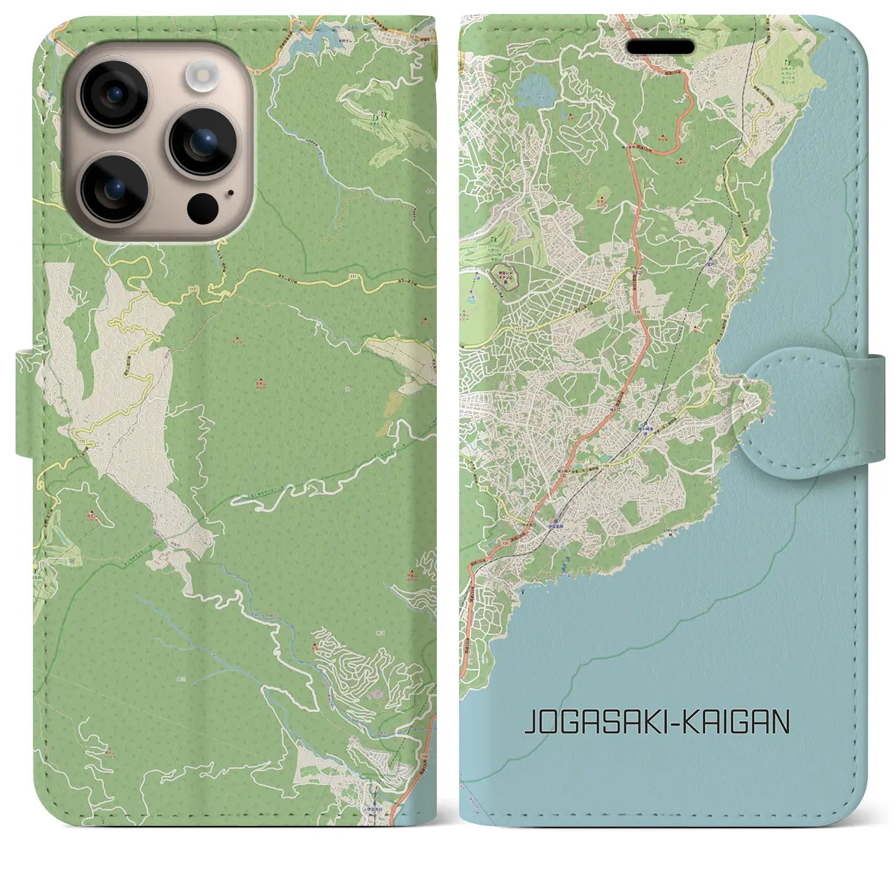 【城ヶ崎海岸(静岡県)】地図柄iPhoneケース(手帳タイプ)ナチュラル・iPhone 16 Plus 用