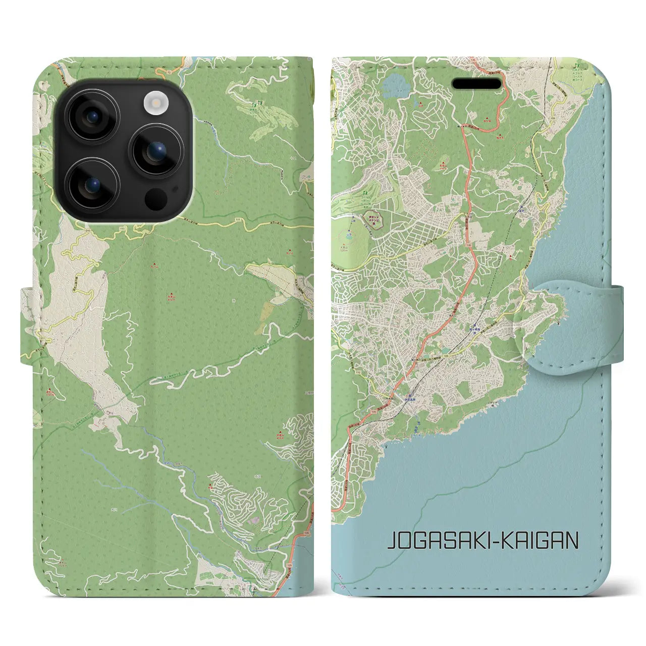 【城ヶ崎海岸(静岡県)】地図柄iPhoneケース(手帳タイプ)ナチュラル・iPhone 16 用
