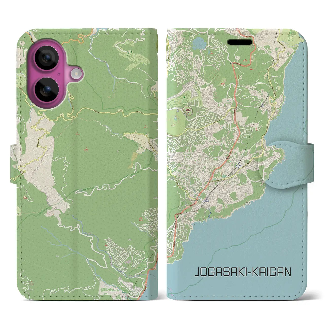 【城ヶ崎海岸(静岡県)】地図柄iPhoneケース(手帳タイプ)ナチュラル・iPhone 16 Pro 用