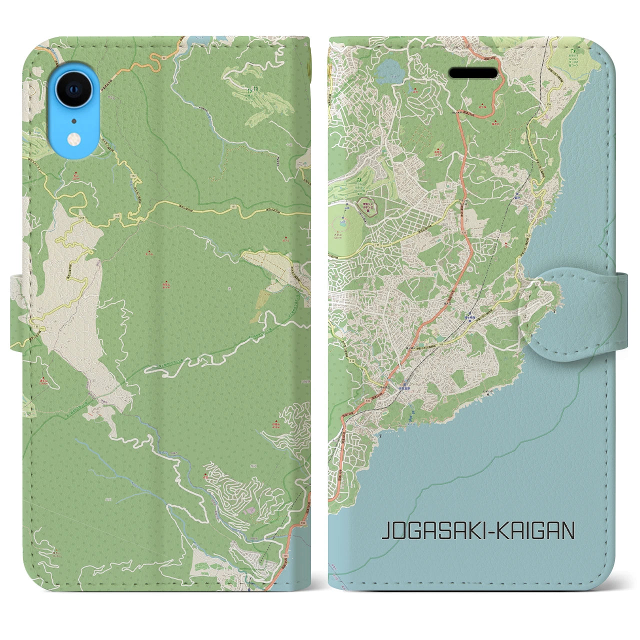 【城ヶ崎海岸(静岡県)】地図柄iPhoneケース(手帳タイプ)ナチュラル・iPhone XR 用