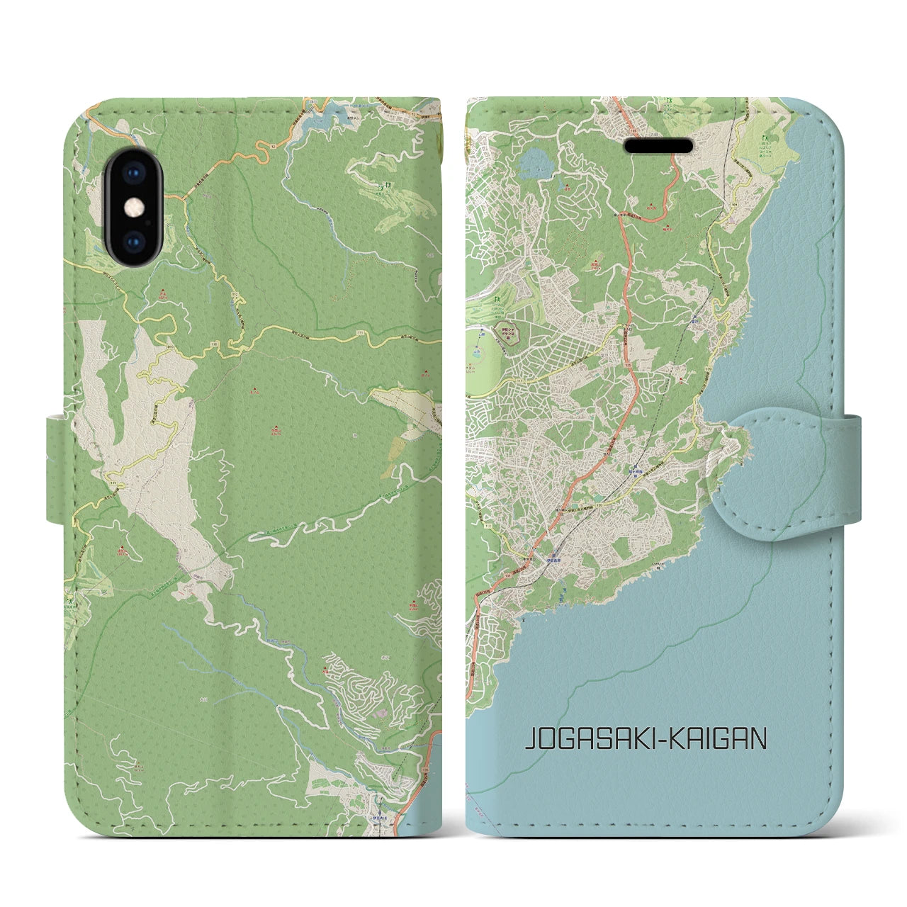 【城ヶ崎海岸(静岡県)】地図柄iPhoneケース(手帳タイプ)ナチュラル・iPhone XS / X 用