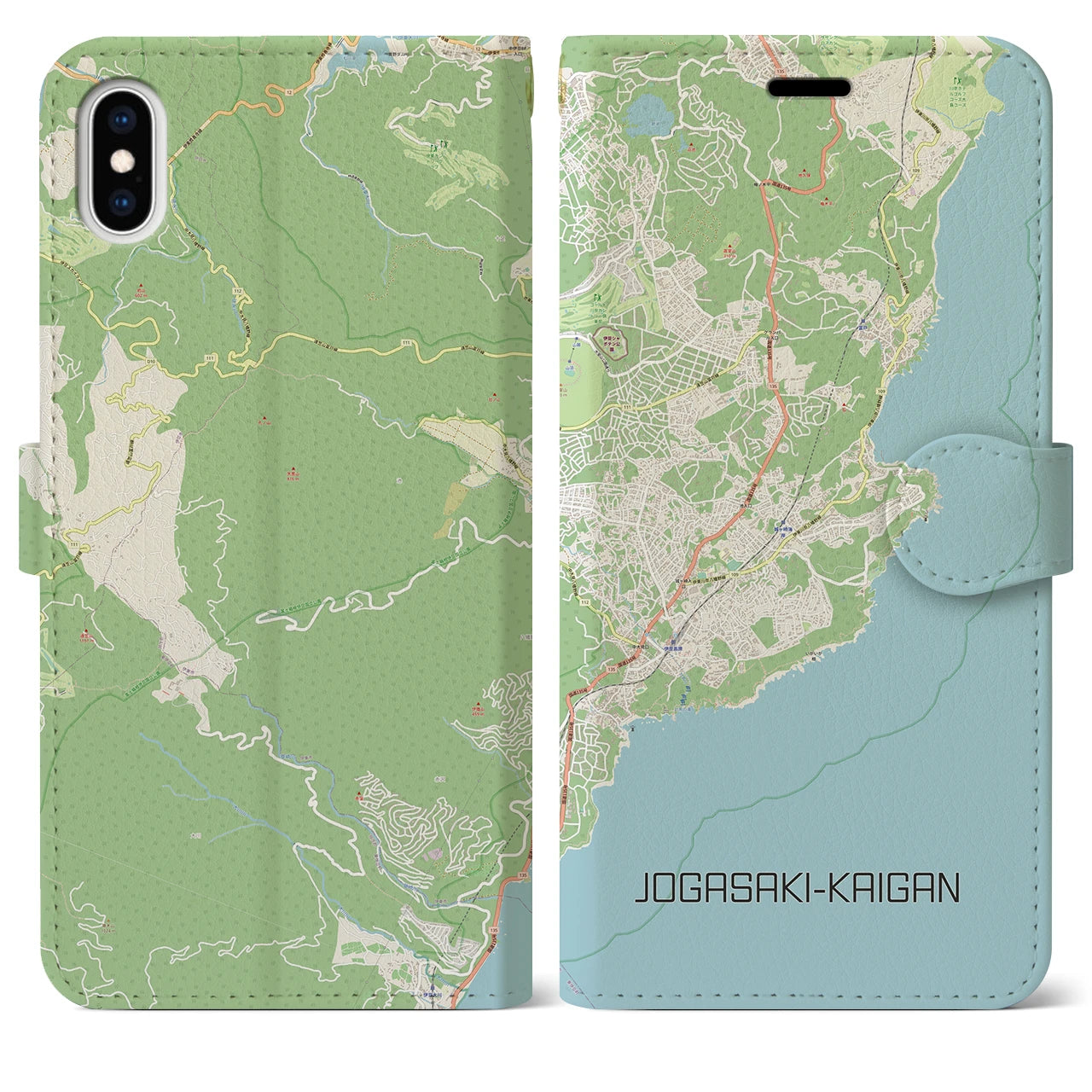 【城ヶ崎海岸(静岡県)】地図柄iPhoneケース(手帳タイプ)ナチュラル・iPhone XS Max 用