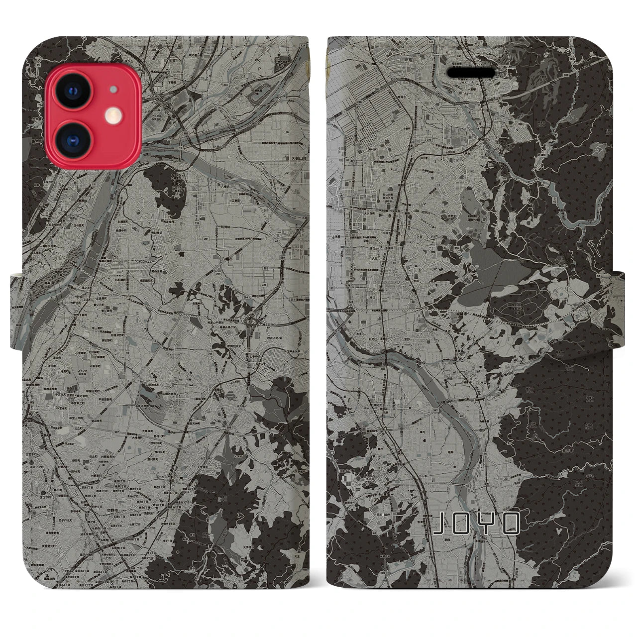 【城陽(京都府)】地図柄iPhoneケース(手帳タイプ)モノトーン・iPhone 11 用