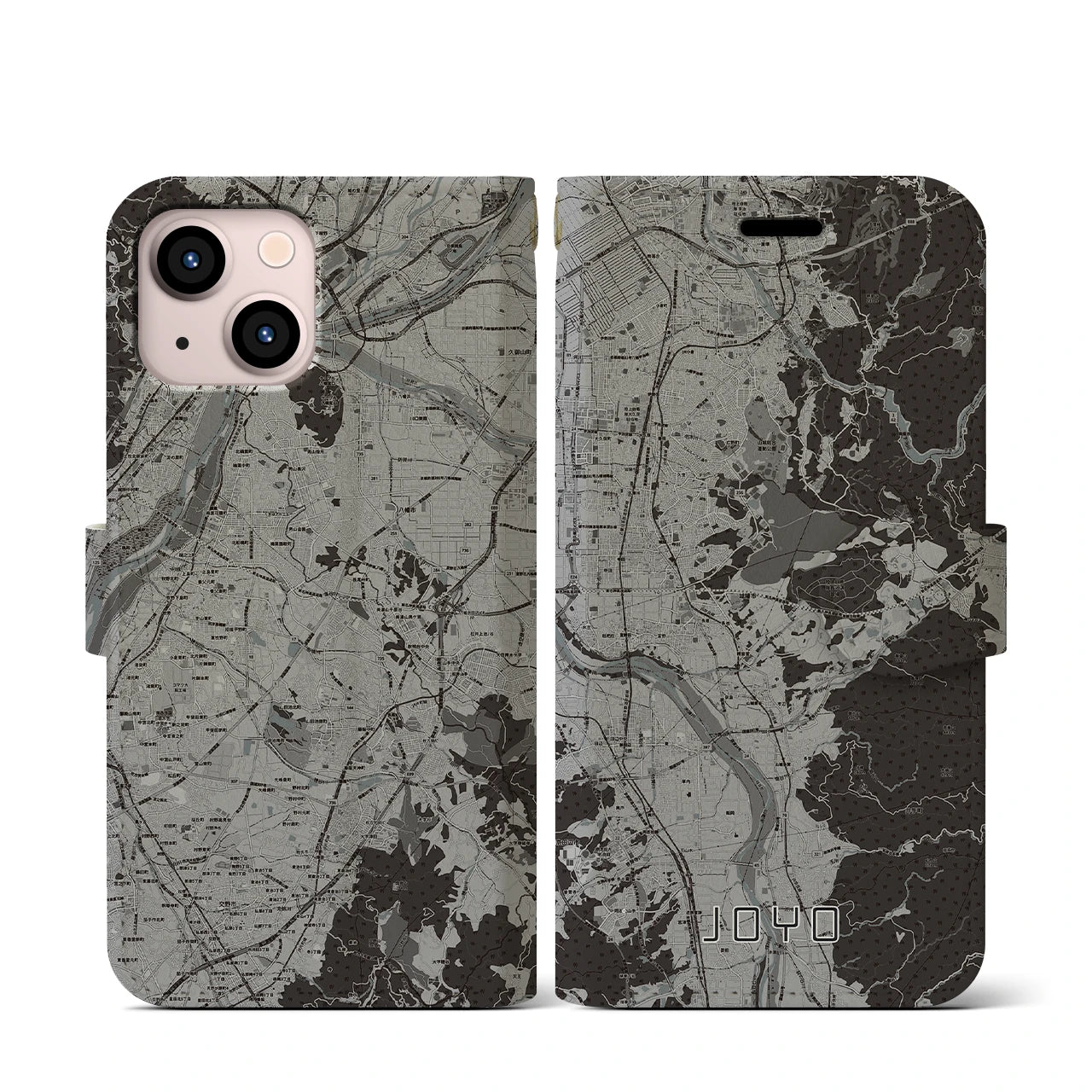 【城陽(京都府)】地図柄iPhoneケース(手帳タイプ)モノトーン・iPhone 13 mini 用