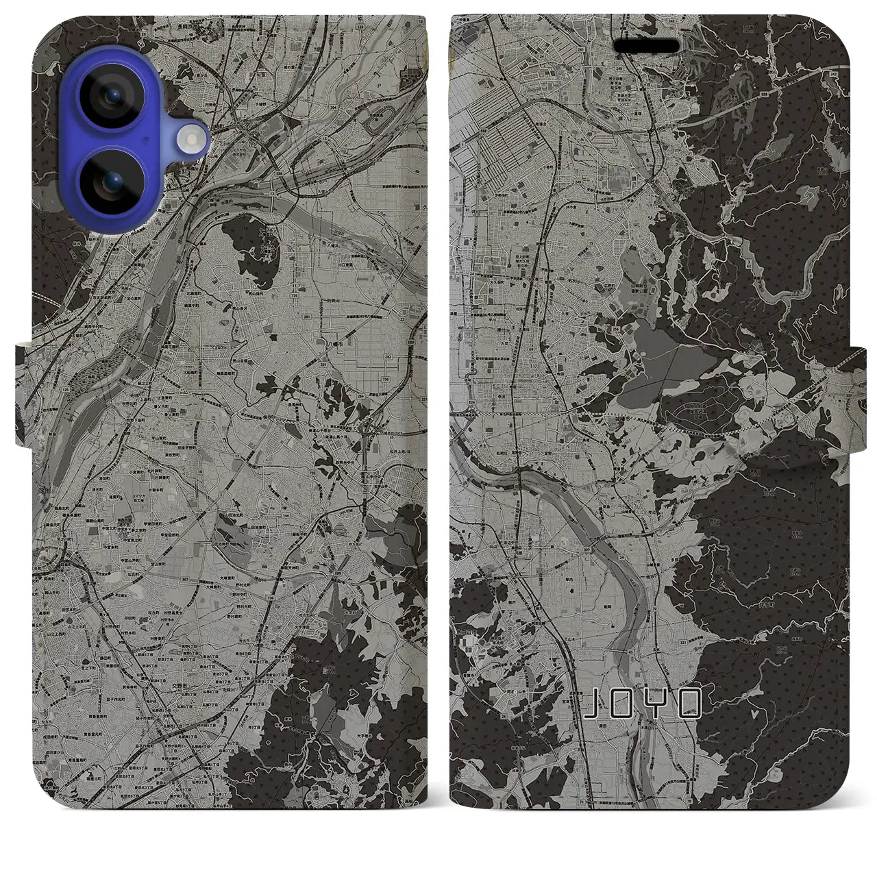 【城陽(京都府)】地図柄iPhoneケース(手帳タイプ)モノトーン・iPhone 16 Pro Max 用