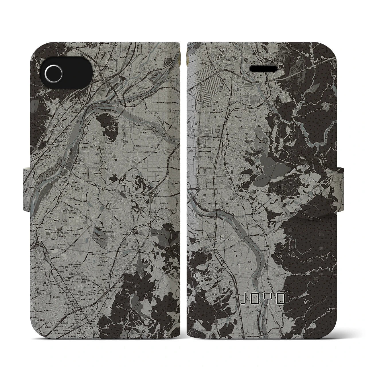 【城陽(京都府)】地図柄iPhoneケース(手帳タイプ)モノトーン・iPhone SE(第3 / 第2世代) / 8 / 7 / 6s / 6 用