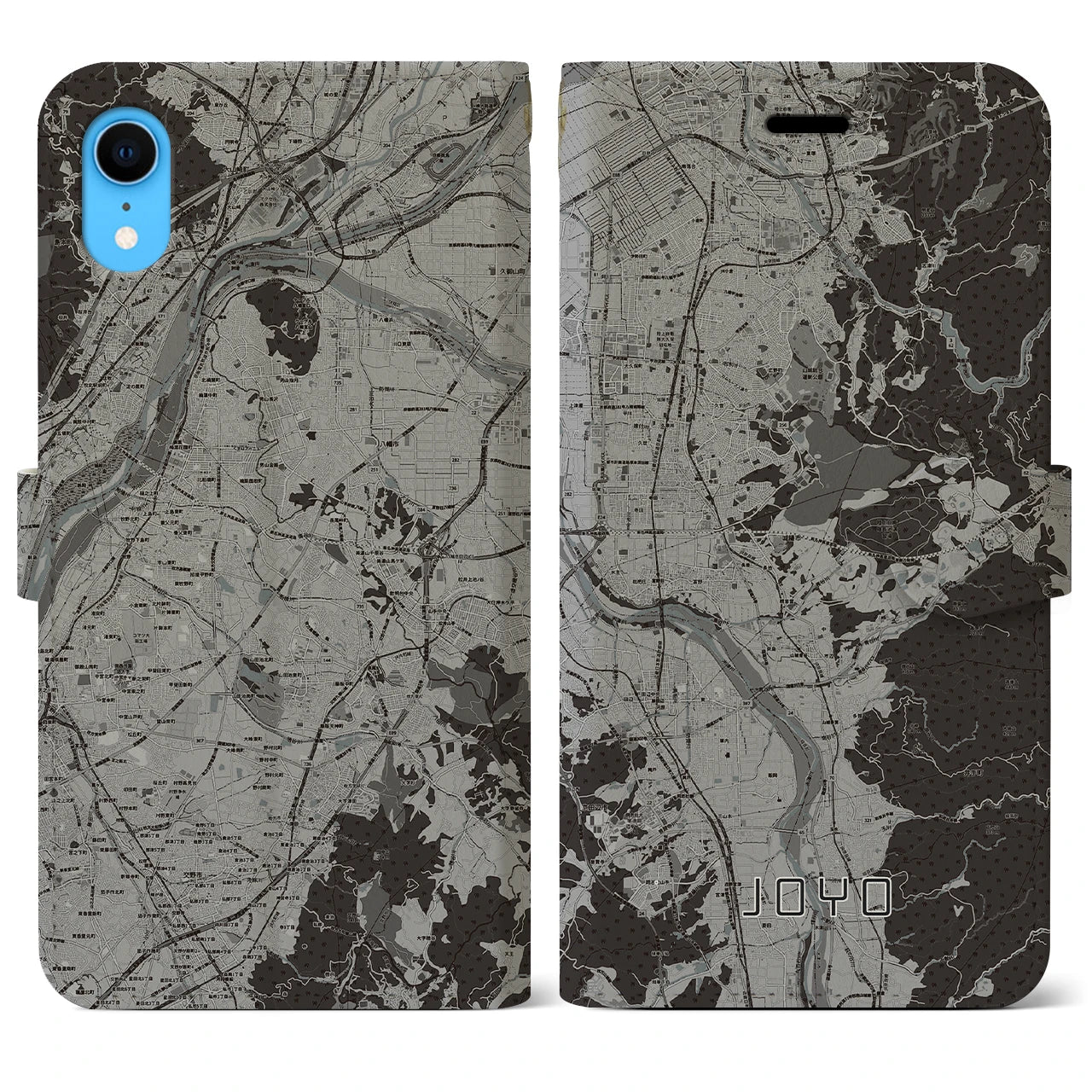 【城陽(京都府)】地図柄iPhoneケース(手帳タイプ)モノトーン・iPhone XR 用