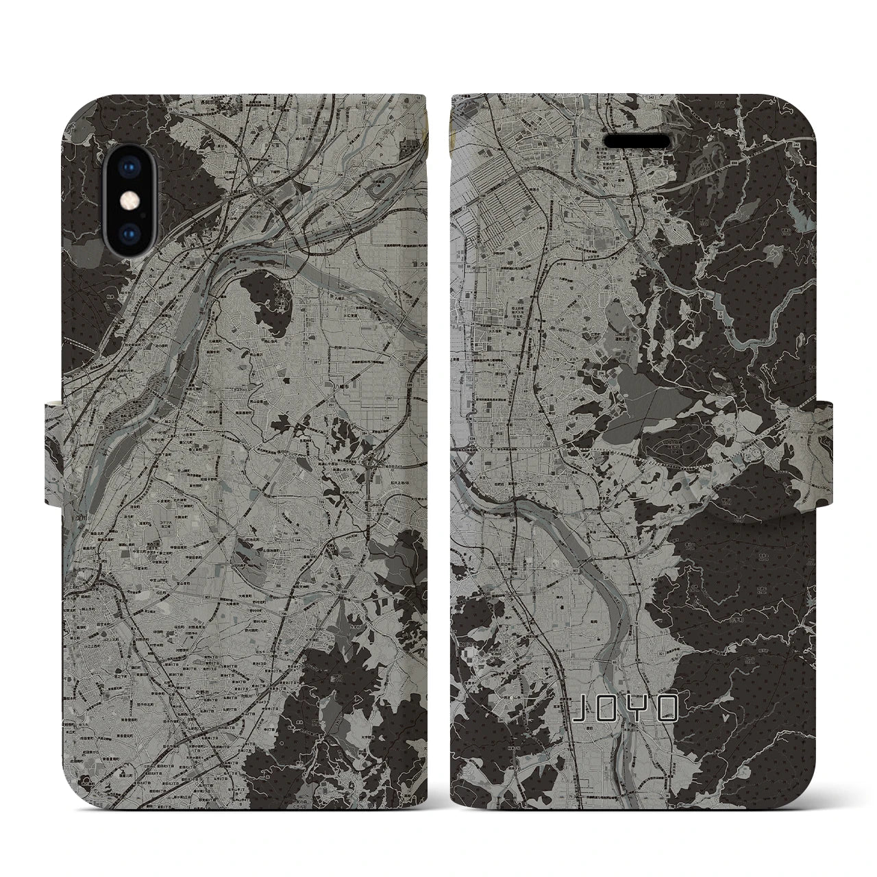 【城陽(京都府)】地図柄iPhoneケース(手帳タイプ)モノトーン・iPhone XS / X 用