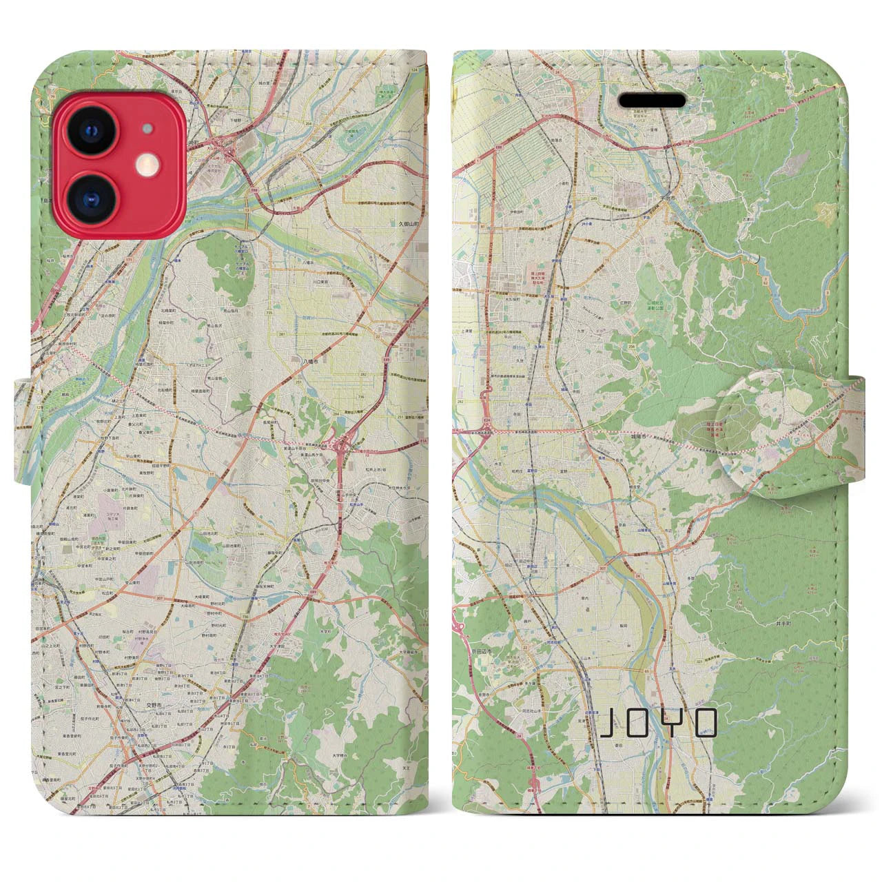 【城陽(京都府)】地図柄iPhoneケース(手帳タイプ)ナチュラル・iPhone 11 用