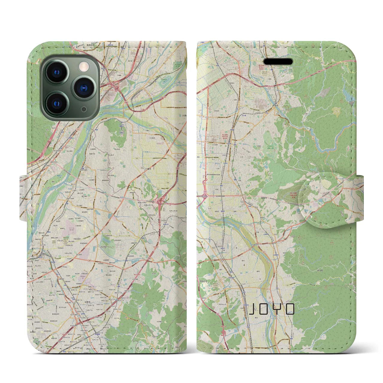 【城陽(京都府)】地図柄iPhoneケース(手帳タイプ)ナチュラル・iPhone 11 Pro 用