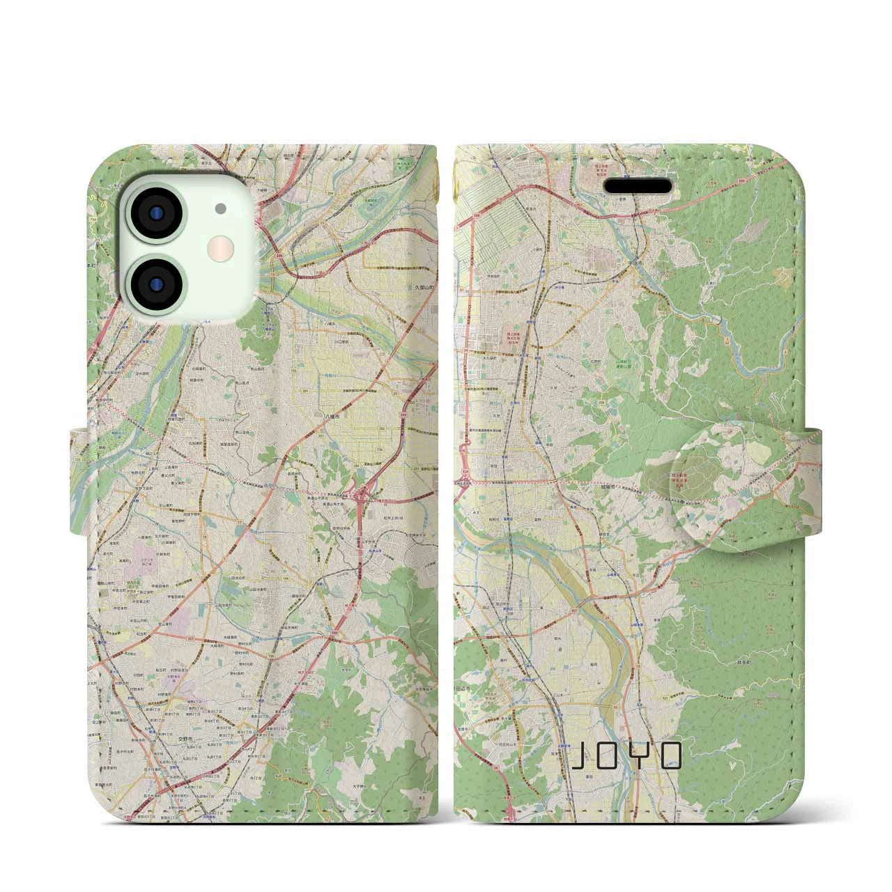 【城陽(京都府)】地図柄iPhoneケース(手帳タイプ)ナチュラル・iPhone 12 mini 用