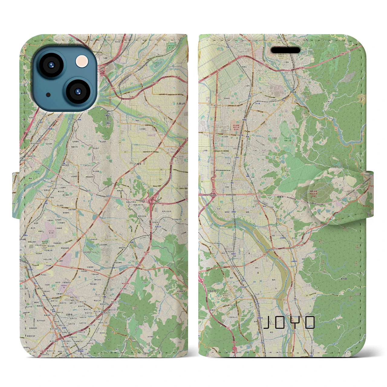 【城陽(京都府)】地図柄iPhoneケース(手帳タイプ)ナチュラル・iPhone 13 用