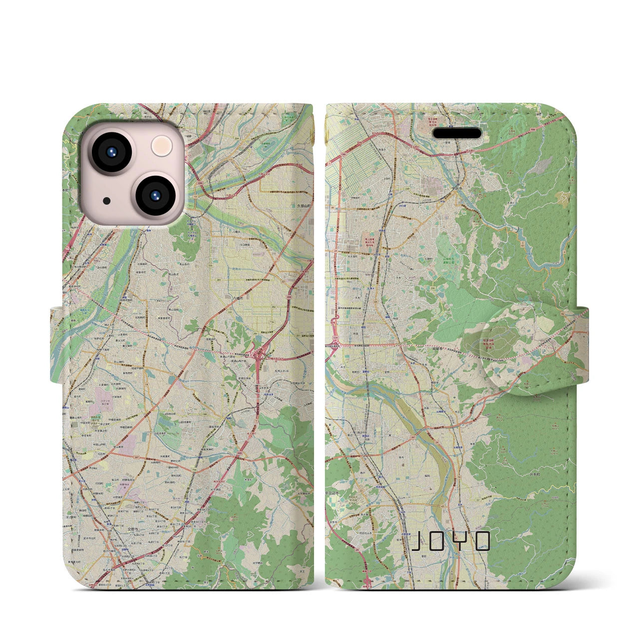 【城陽(京都府)】地図柄iPhoneケース(手帳タイプ)ナチュラル・iPhone 13 mini 用