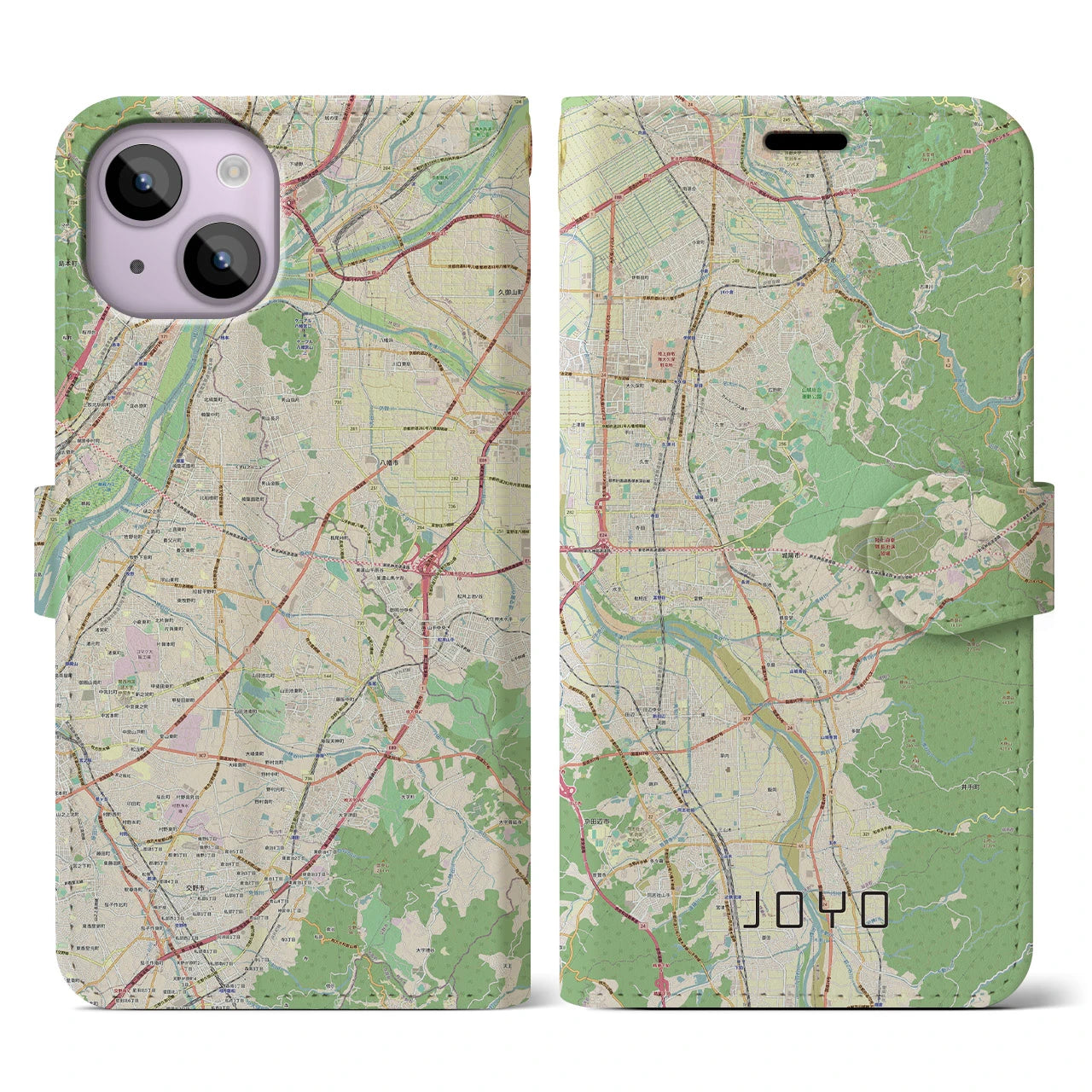 【城陽(京都府)】地図柄iPhoneケース(手帳タイプ)ナチュラル・iPhone 14 用