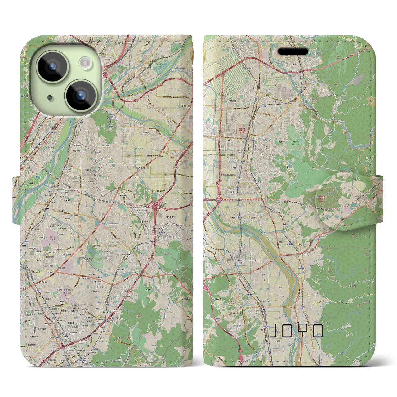 【城陽(京都府)】地図柄iPhoneケース(手帳タイプ)ナチュラル・iPhone 15 用