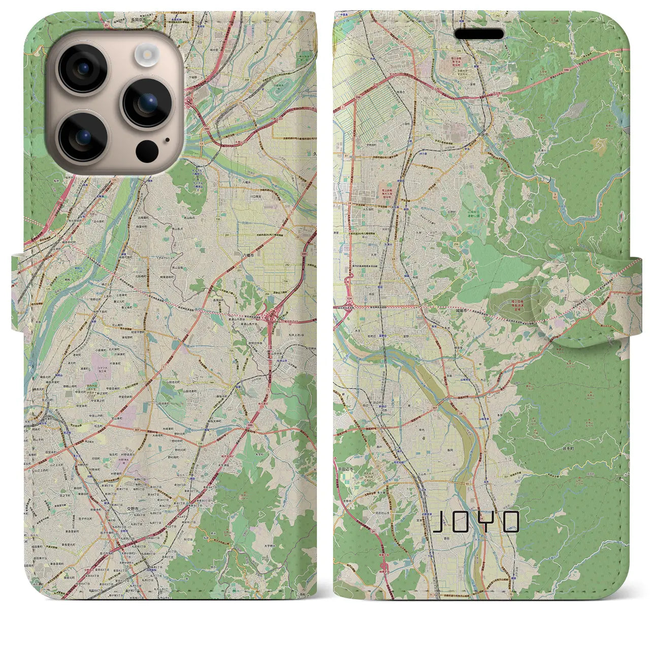 【城陽(京都府)】地図柄iPhoneケース(手帳タイプ)ナチュラル・iPhone 16 Plus 用