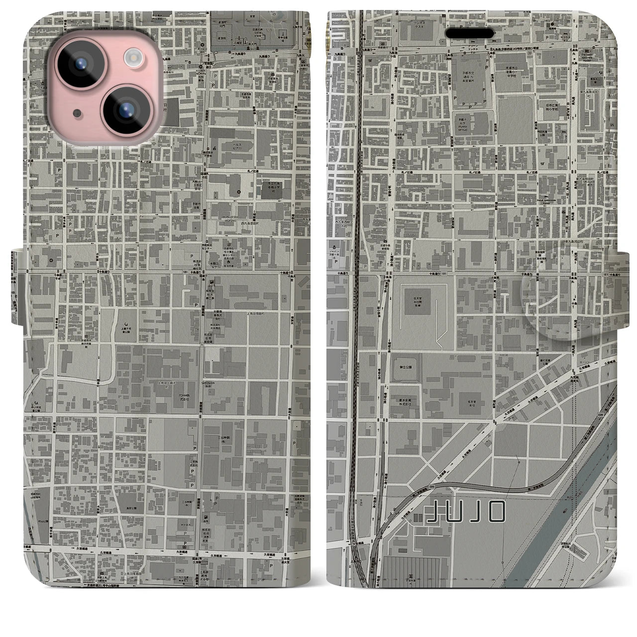 【十条(京都府)】地図柄iPhoneケース(手帳タイプ)