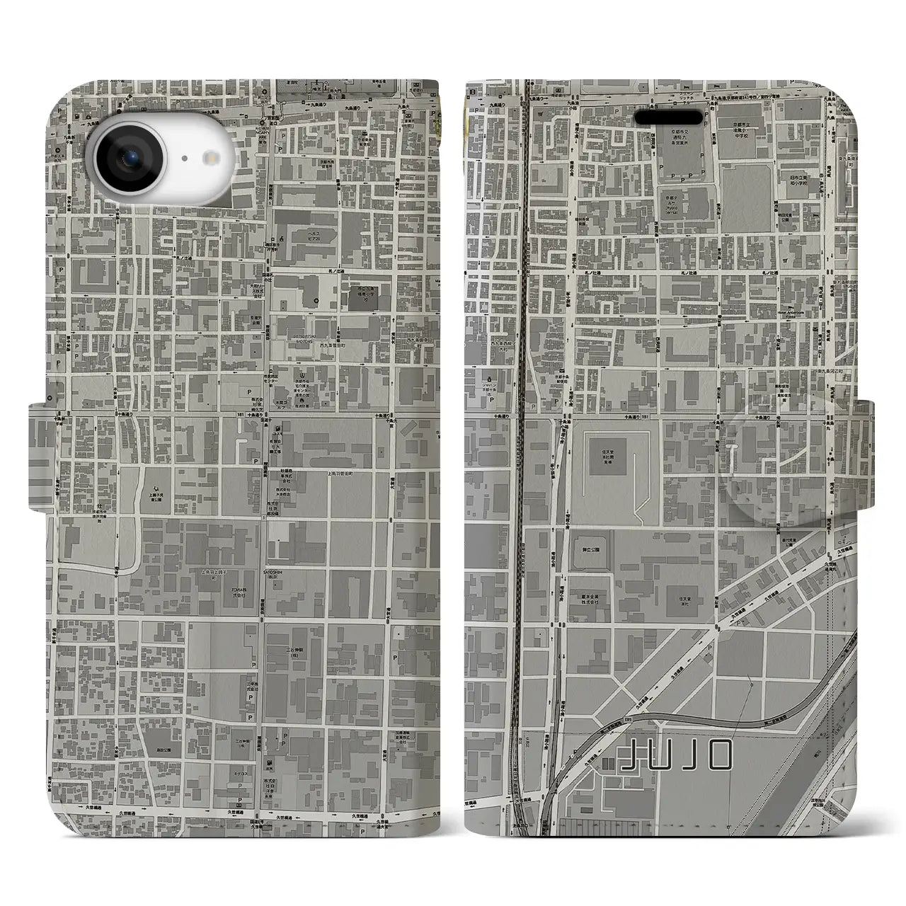 【十条(京都府)】地図柄iPhoneケース(手帳タイプ)