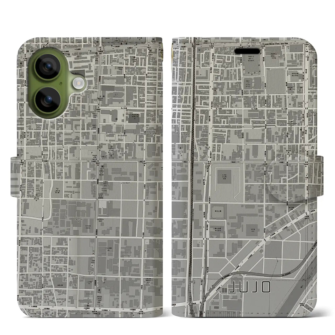 【十条(京都府)】地図柄iPhoneケース(手帳タイプ)