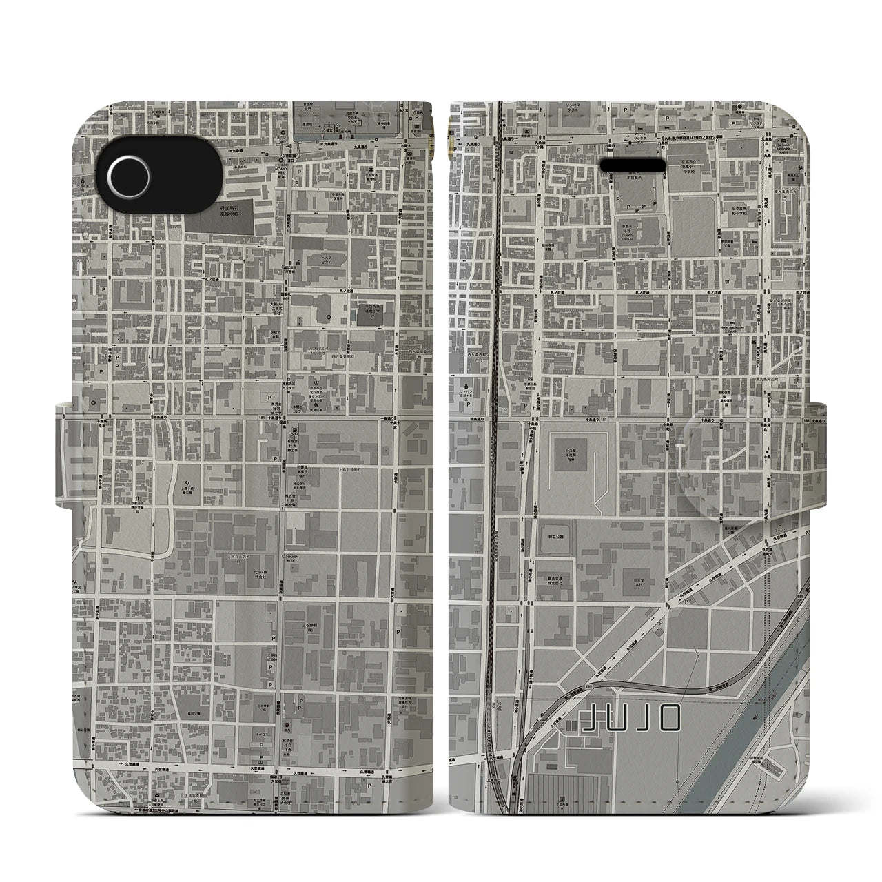 【十条(京都府)】地図柄iPhoneケース(手帳タイプ)