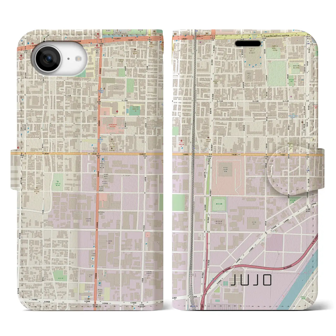 【十条(京都府)】地図柄iPhoneケース(手帳タイプ)