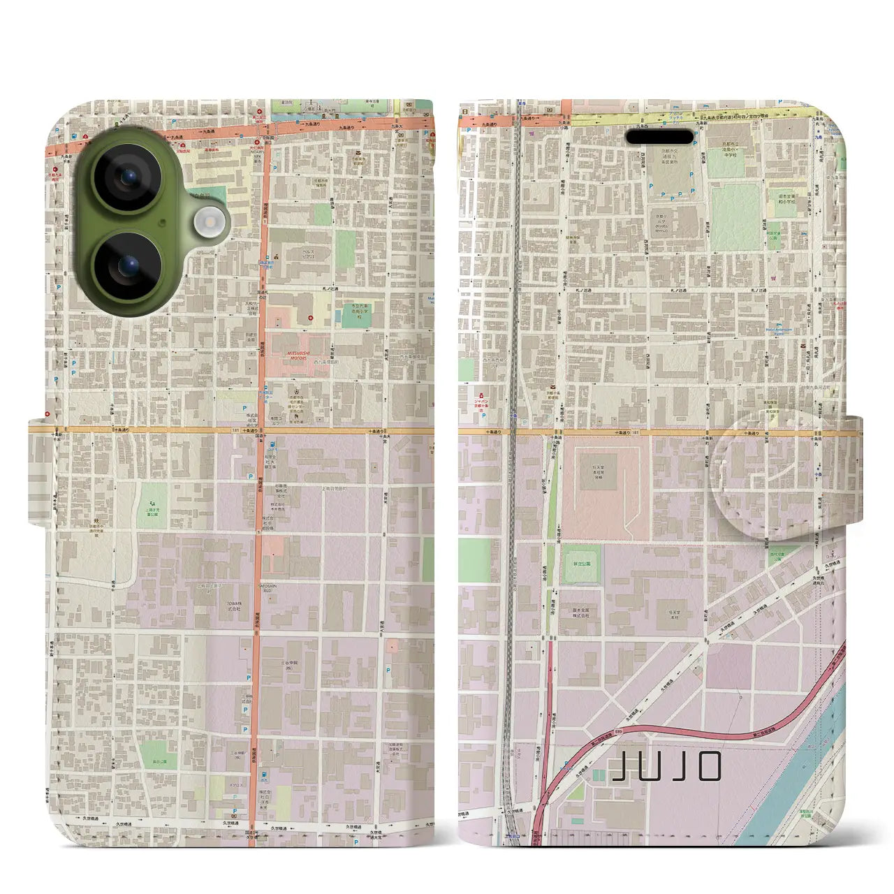 【十条(京都府)】地図柄iPhoneケース(手帳タイプ)