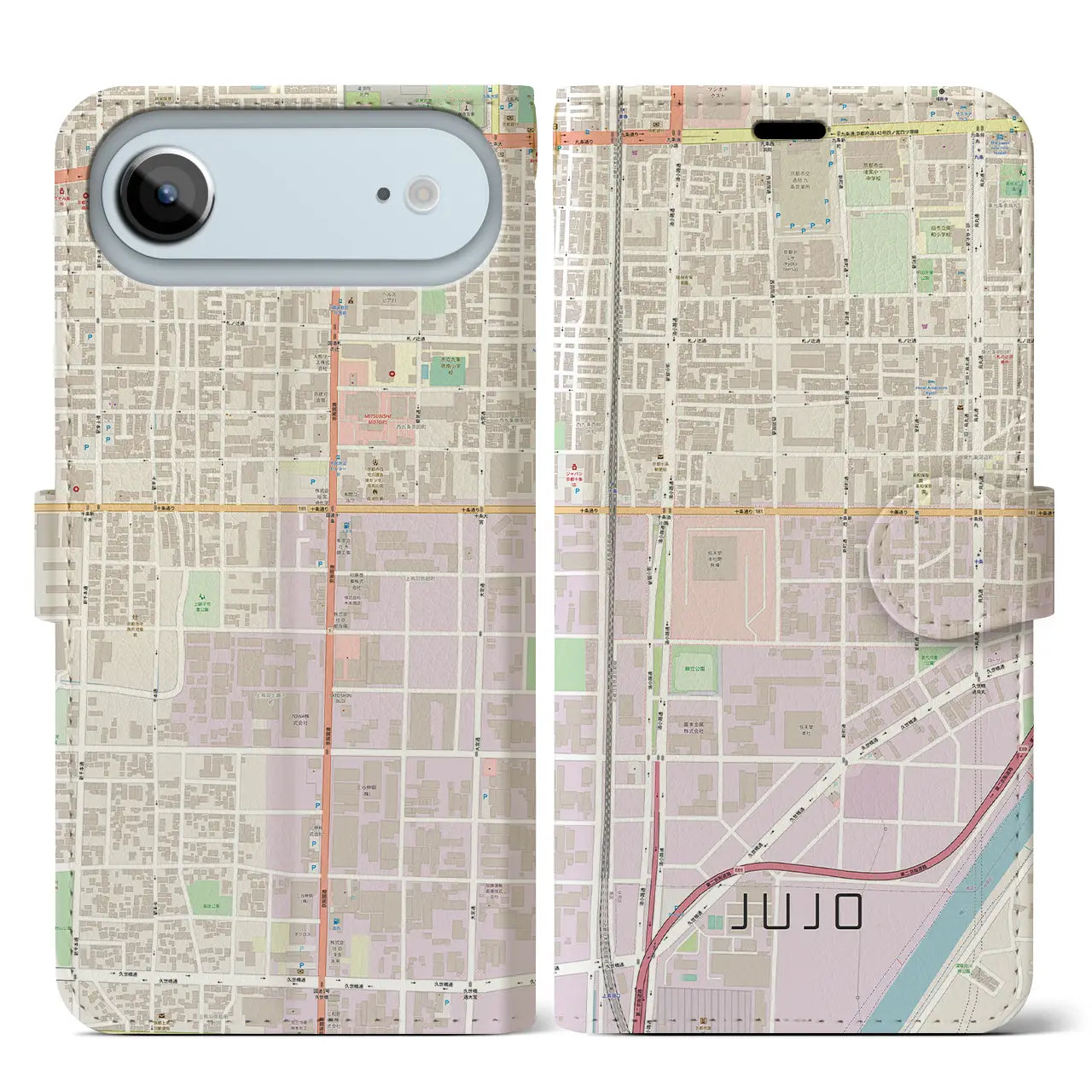 【十条(京都府)】地図柄iPhoneケース(手帳タイプ)