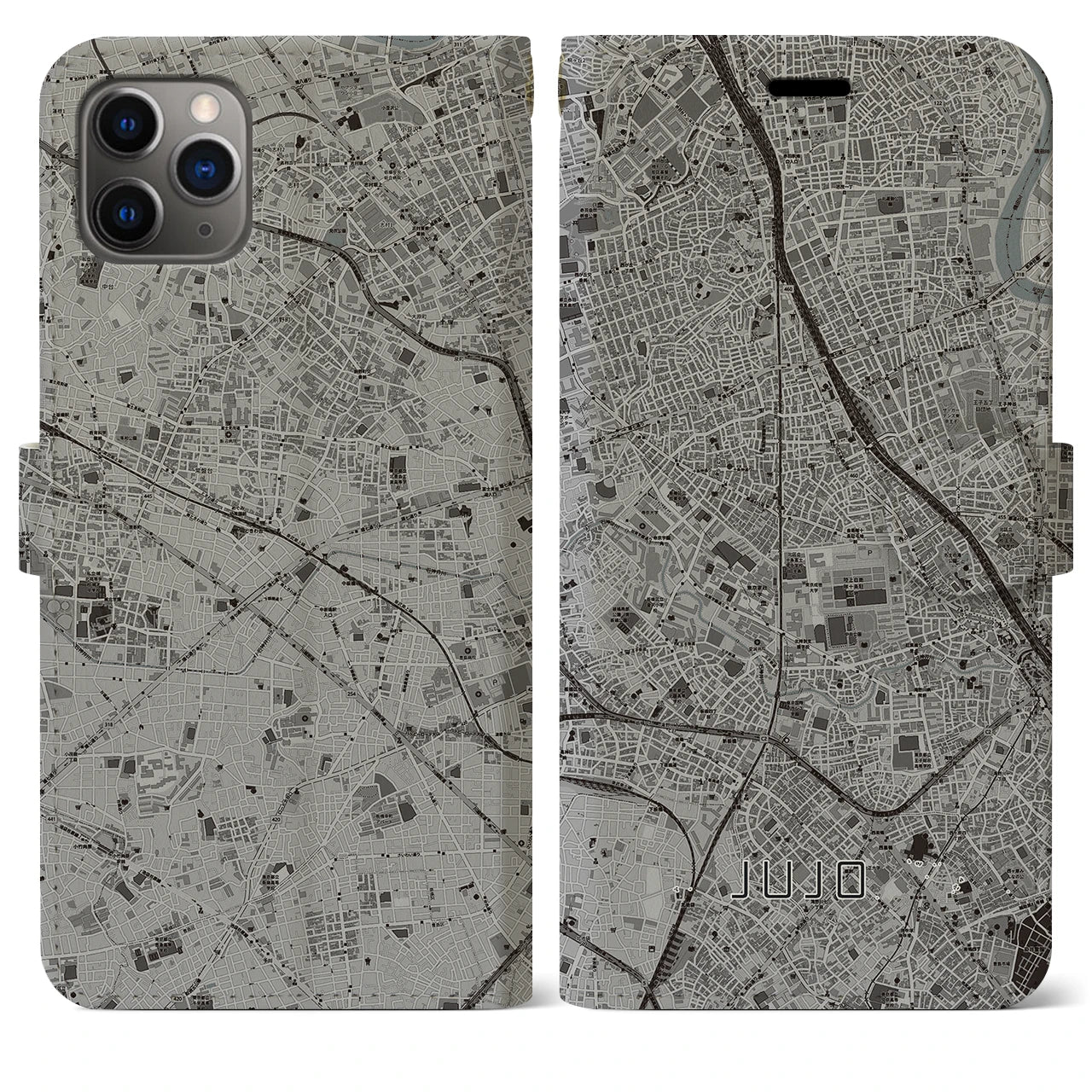 【十条(東京都)】地図柄iPhoneケース(手帳タイプ)モノトーン・iPhone 11 Pro Max 用