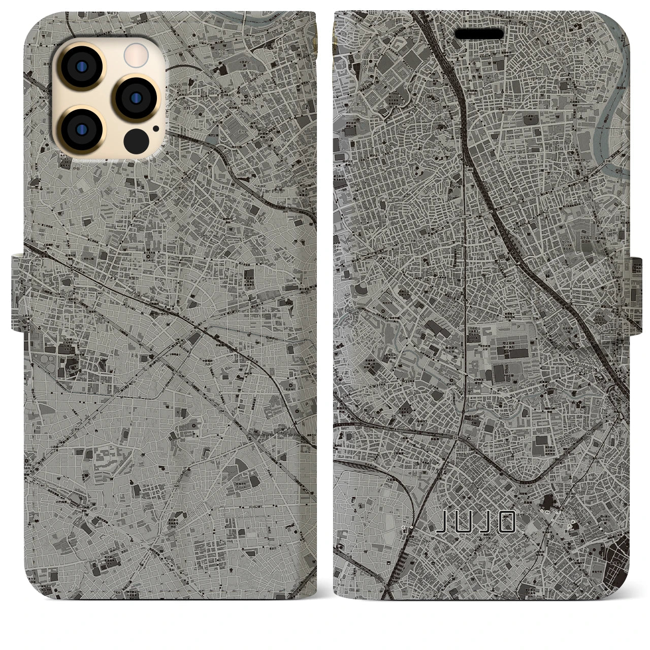 【十条(東京都)】地図柄iPhoneケース(手帳タイプ)モノトーン・iPhone 12 Pro Max 用