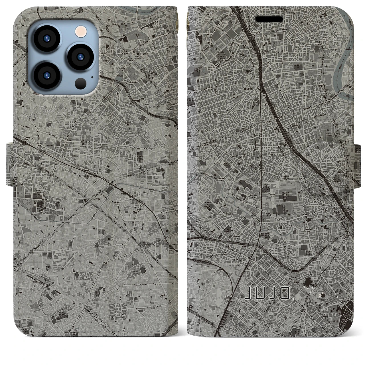 【十条(東京都)】地図柄iPhoneケース(手帳タイプ)モノトーン・iPhone 13 Pro Max 用